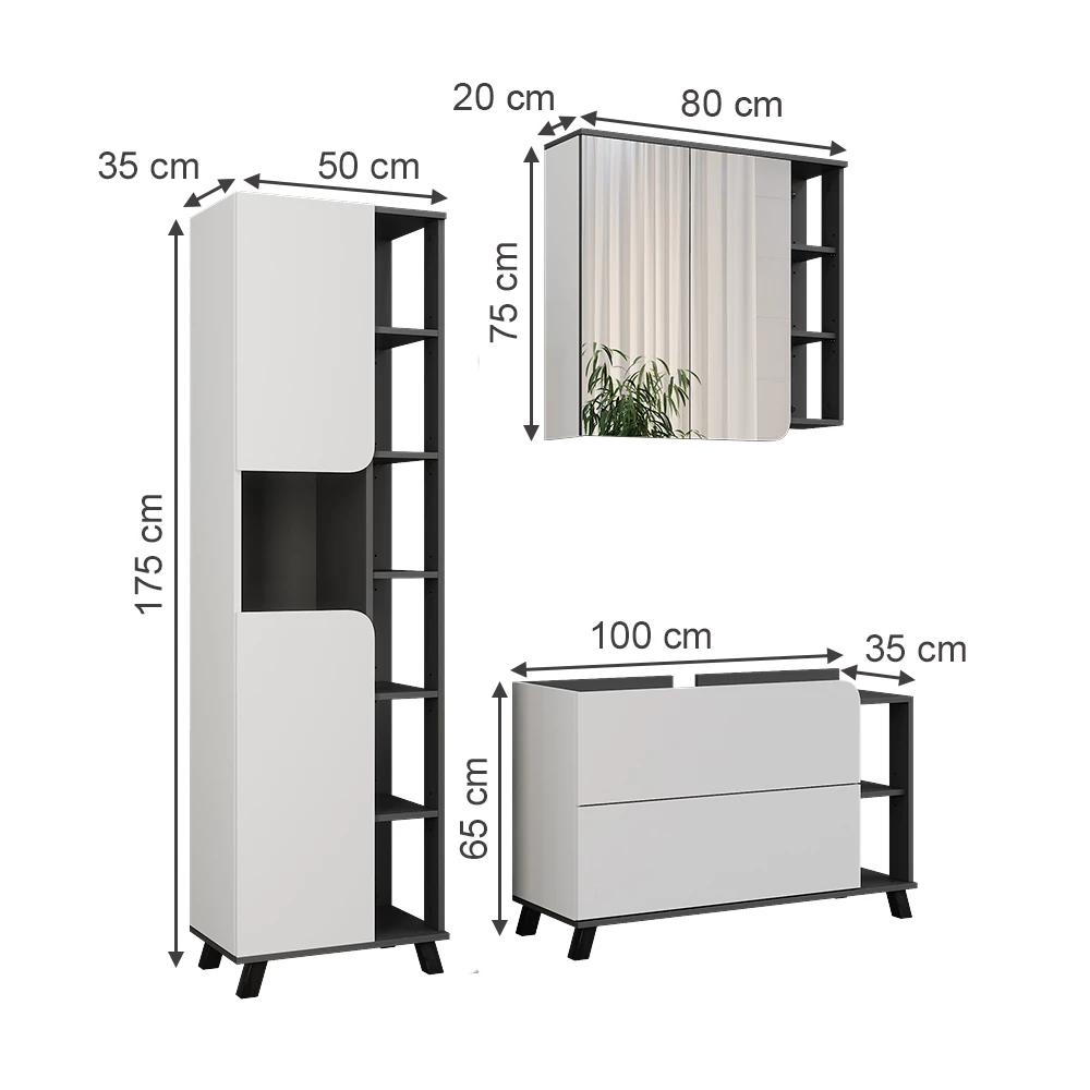 Vicco Badmöbel-Set Anthrazit/Weiß 3 Teile, Karen