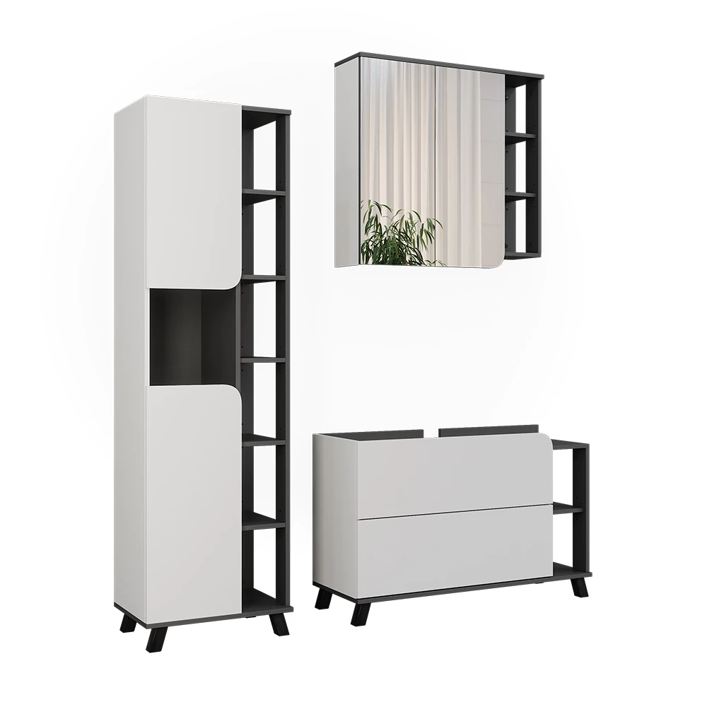 Vicco Badmöbel-Set Anthrazit/Weiß 3 Teile, Karen