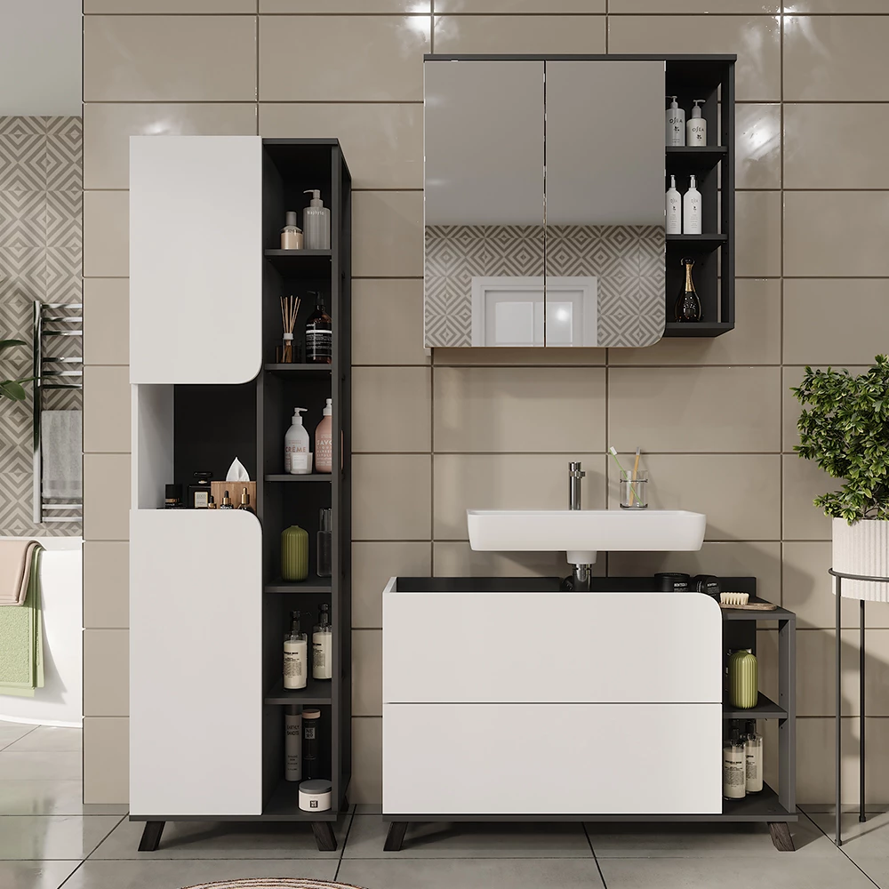 Vicco Badmöbel-Set Anthrazit/Weiß 3 Teile, Karen