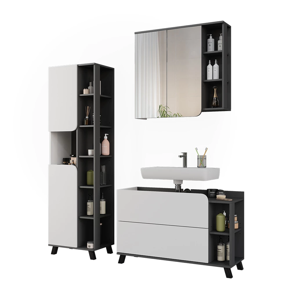 Vicco Badmöbel-Set Anthrazit/Weiß 3 Teile, Karen