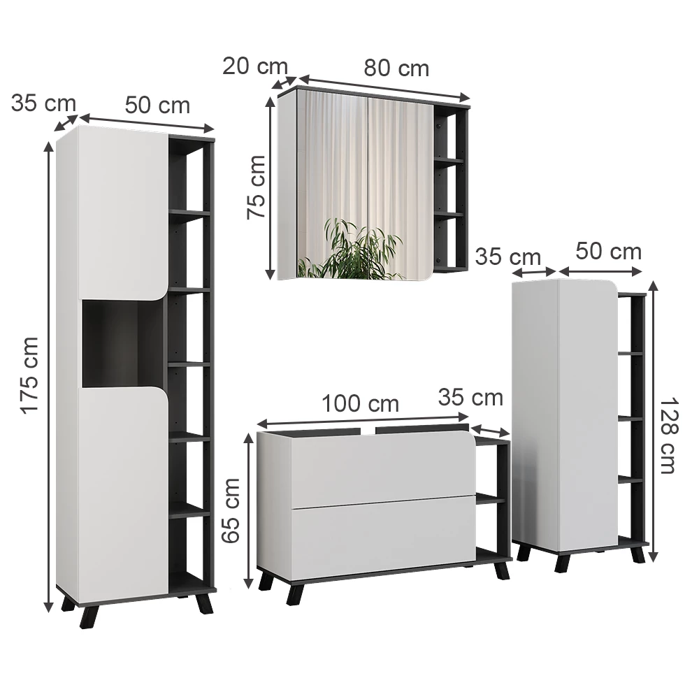 Vicco Badmöbel-Set Anthrazit/Weiß 4 Teile, Karen