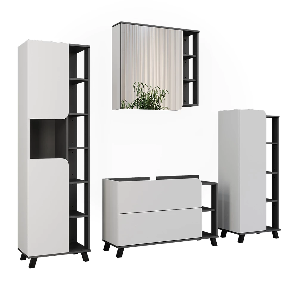 Vicco Badmöbel-Set Anthrazit/Weiß 4 Teile, Karen