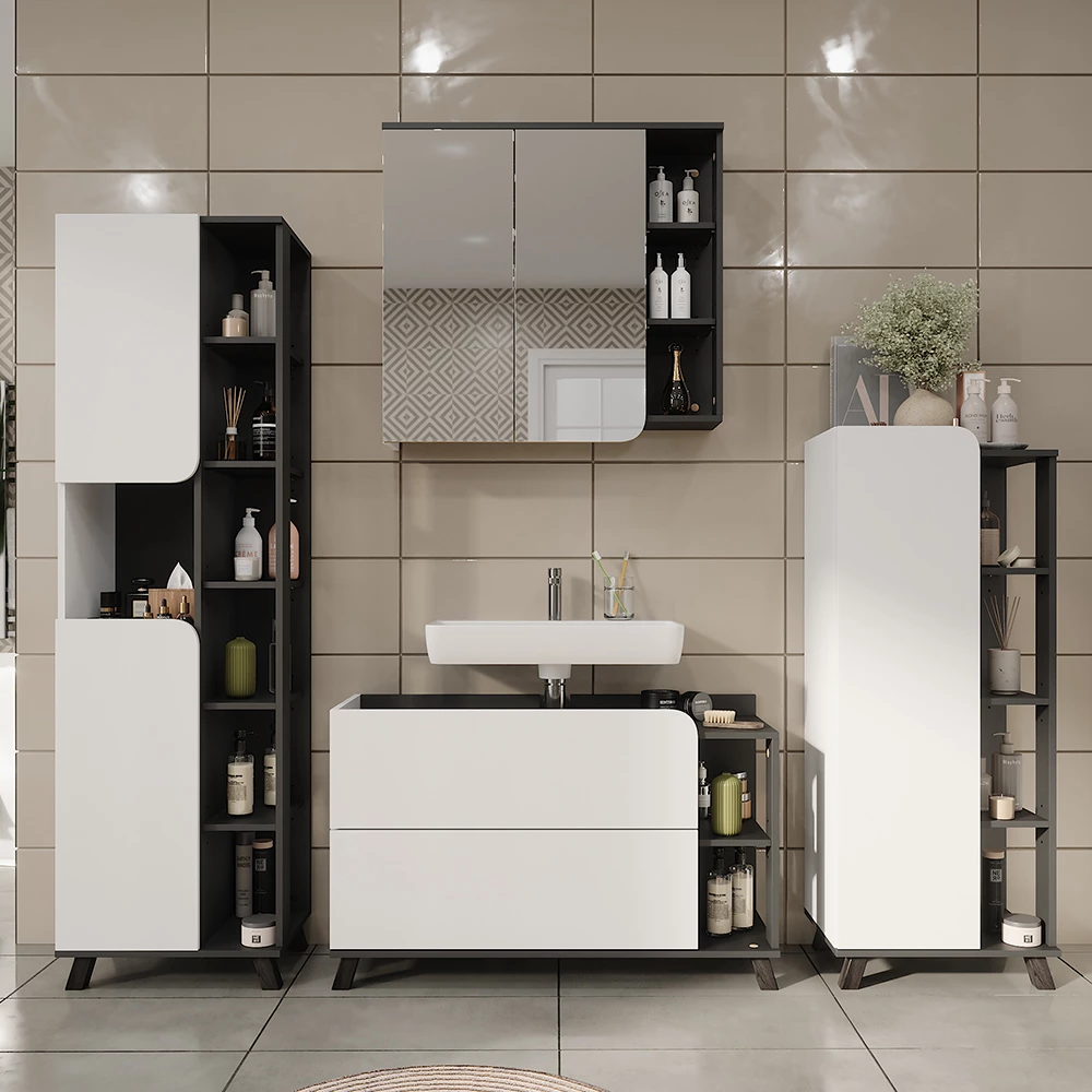 Vicco Badmöbel-Set Anthrazit/Weiß 4 Teile, Karen