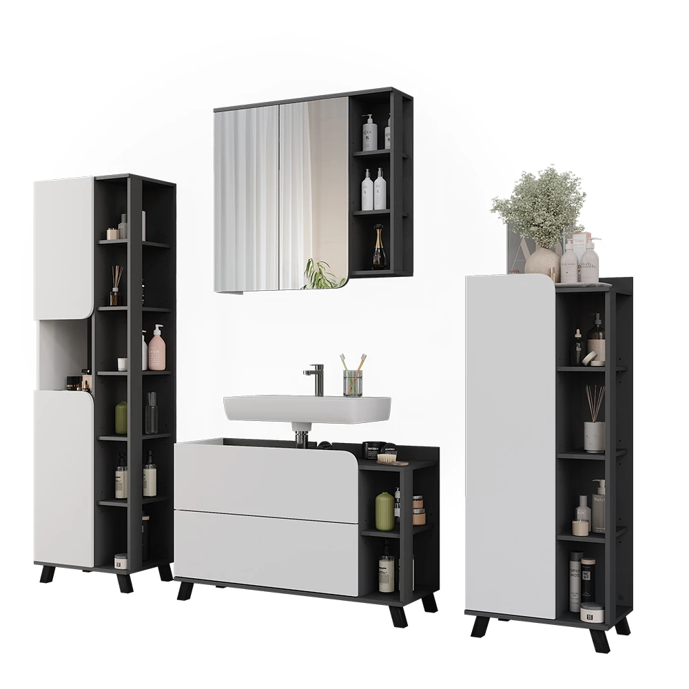 Vicco Badmöbel-Set Anthrazit/Weiß 4 Teile, Karen