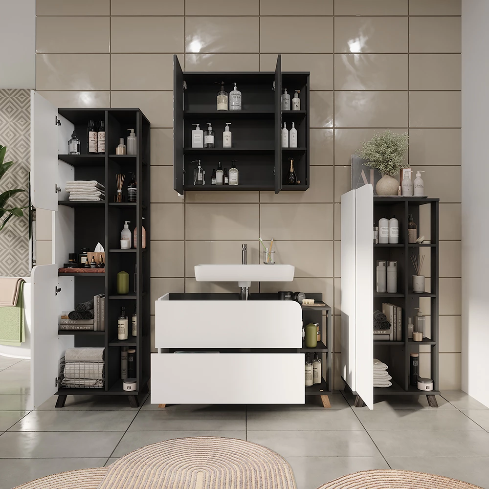 Vicco Badmöbel-Set Anthrazit/Weiß 4 Teile, Karen