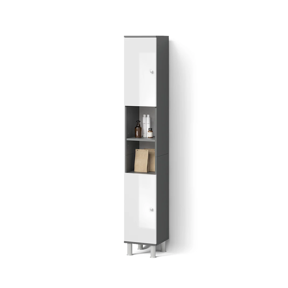 Badschrank in Anthrazit auf weißem Hintergrund