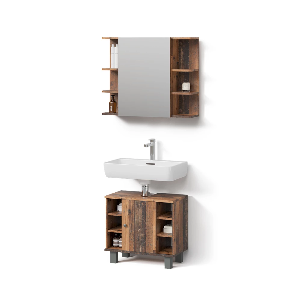 livinity® Badmöbel-Set Eiche rustikal 2 Teile, Fucino