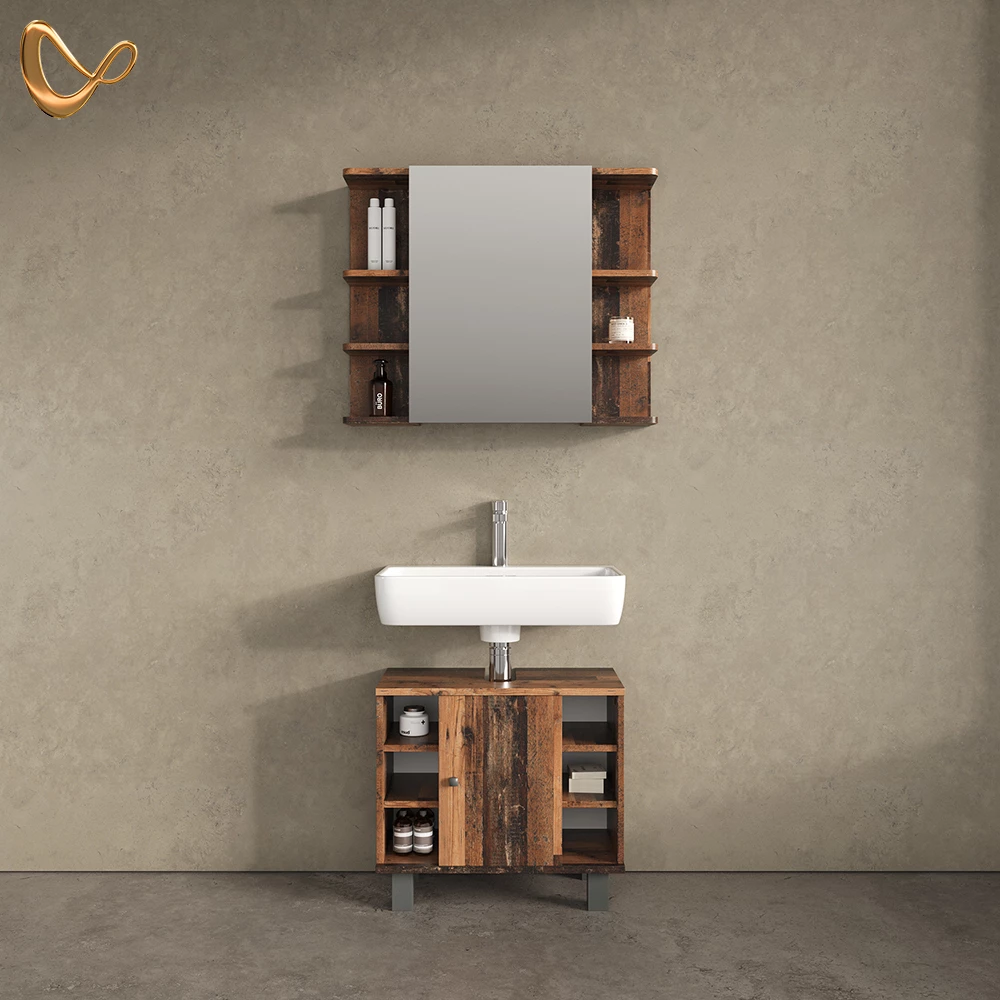 livinity® Badmöbel-Set Eiche rustikal 2 Teile, Fucino