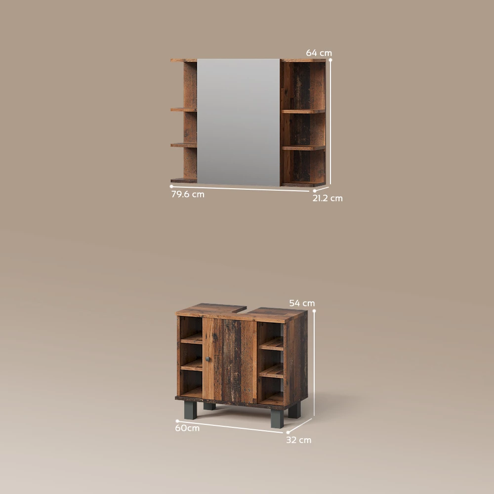 livinity® Badmöbel-Set Eiche rustikal 2 Teile, Fucino