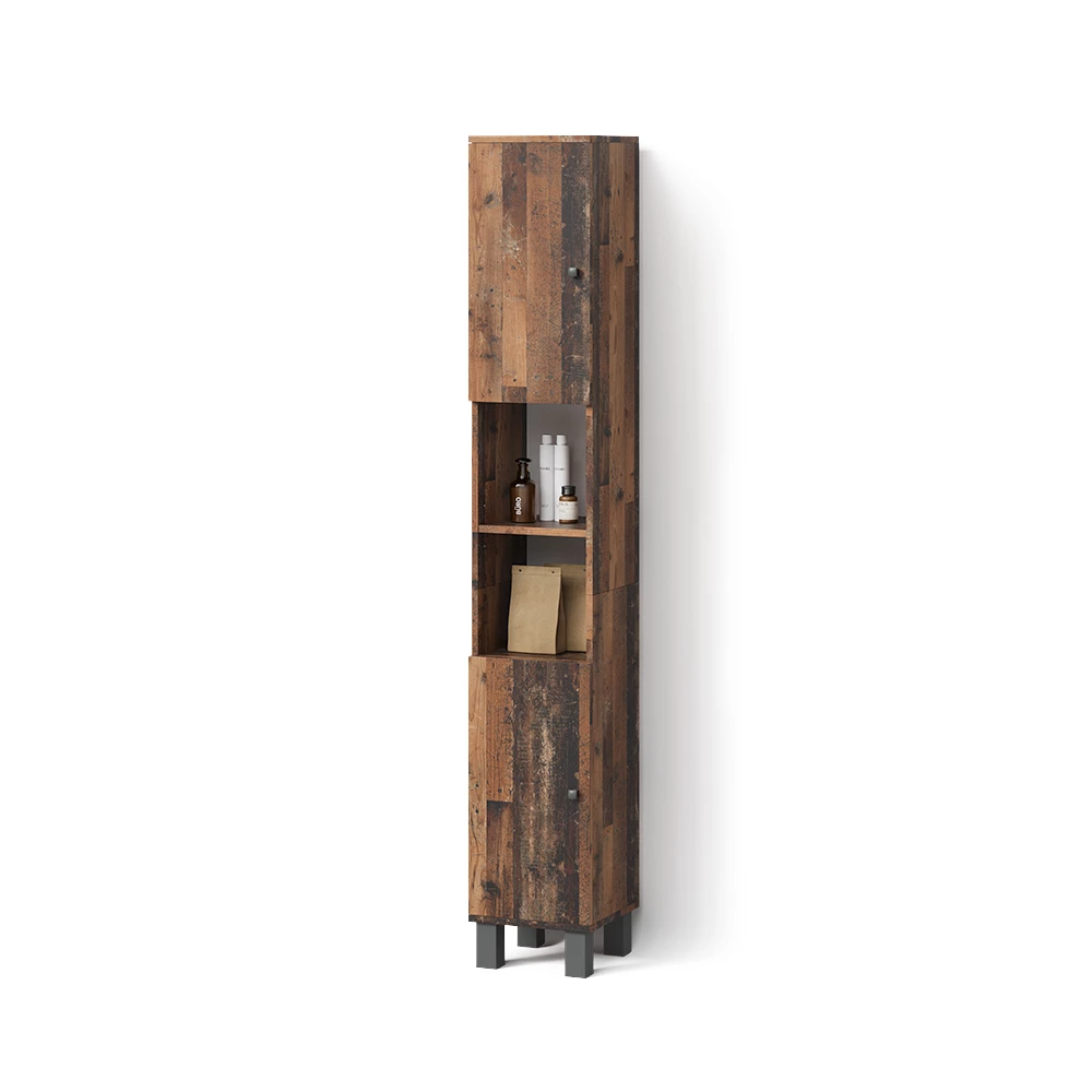 Badschrank in Eiche rustikal auf weißem Hintergrund