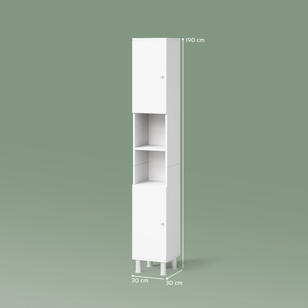 Badschrank in Weiß auf weißem Hintergrund mit sichtbaren Maßen
