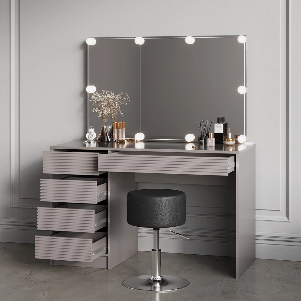 Nahaufnahme von Schminktisch in Cashmere, zeigt Textur/Details