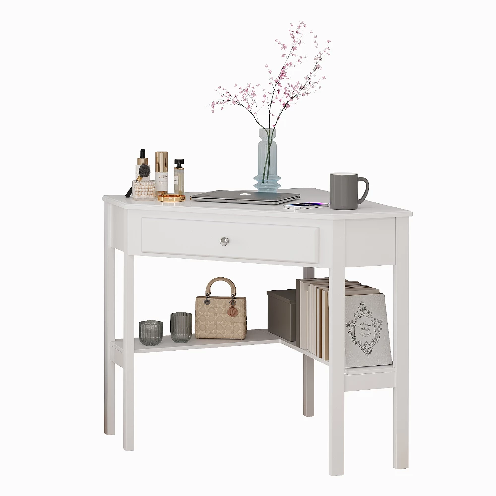Vicco Corner vanity table White 75 x 76.8 cm ,with drawer, Velto