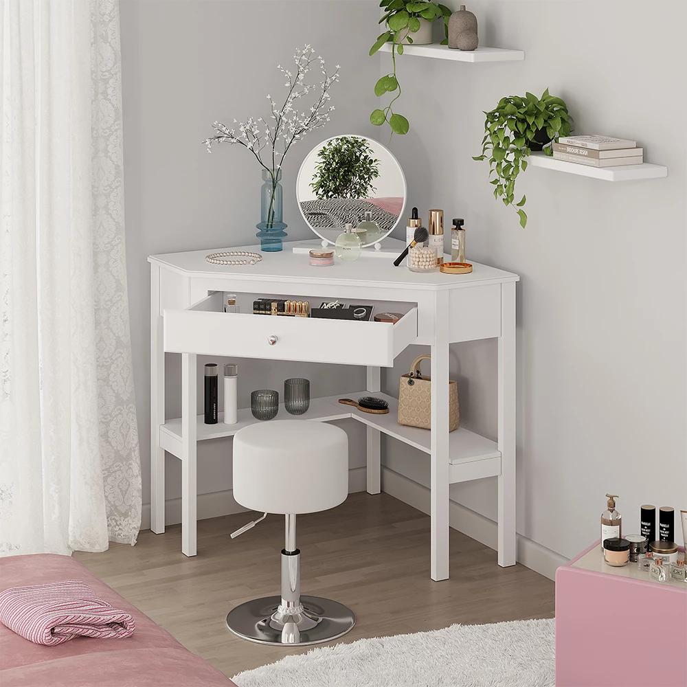 Vicco Corner vanity table White 75 x 76.8 cm ,with drawer, Velto