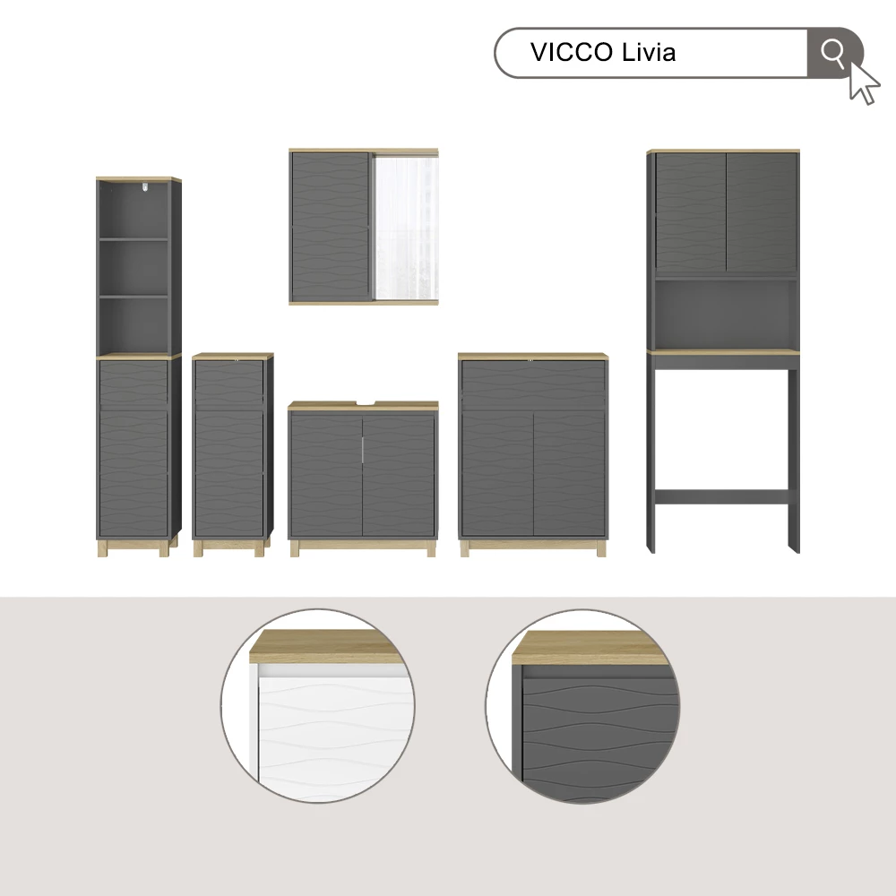 Vicco Set di mobili da bagno Bianco/quercia 2 parti, Livia