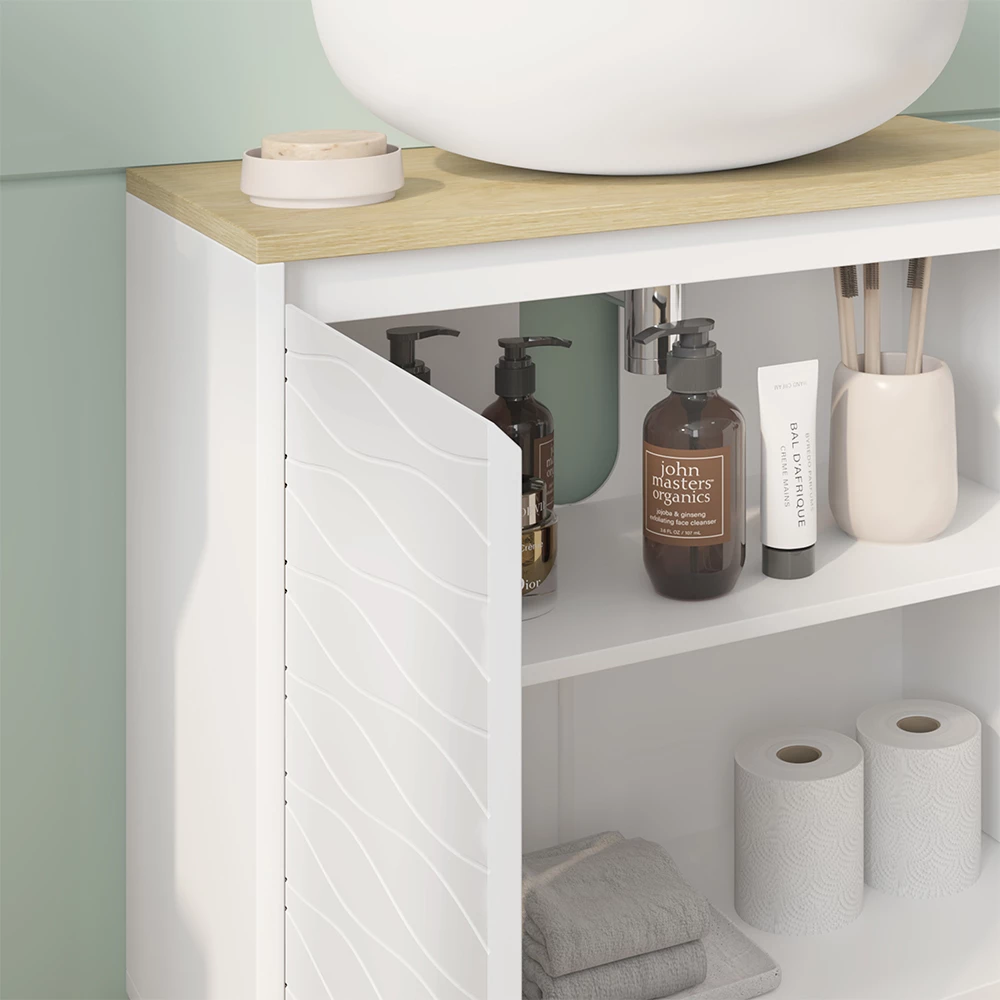 Vicco Set di mobili da bagno Bianco/quercia 2 parti, Livia