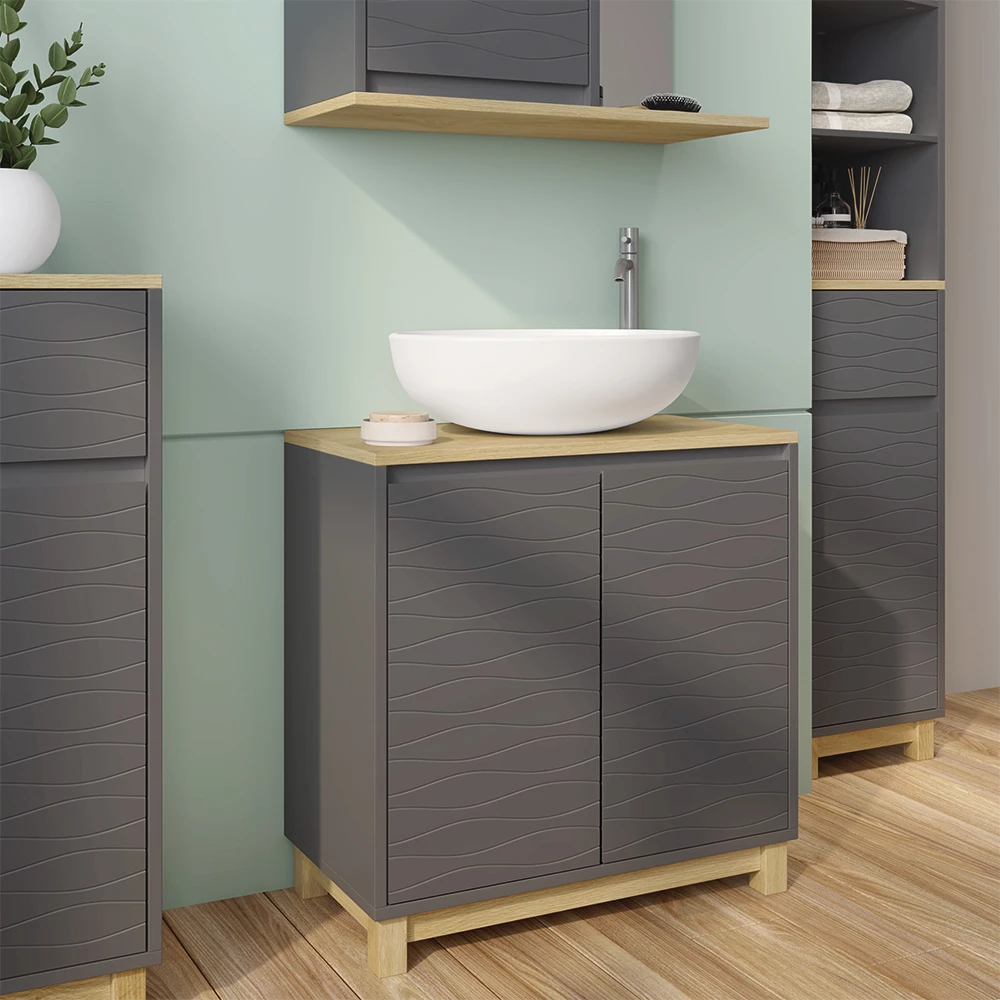 Vicco Waschbeckenunterschrank "Livia", Anthrazit, 60 x 60 cm mit 2 Türen