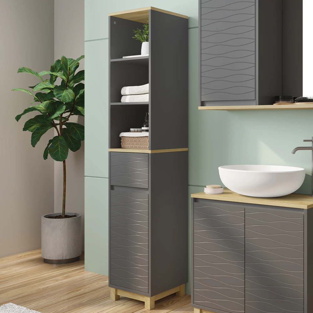 Vicco Badezimmermöbel "Livia", Anthrazit, 30 x 151.5 cm mit Schublade