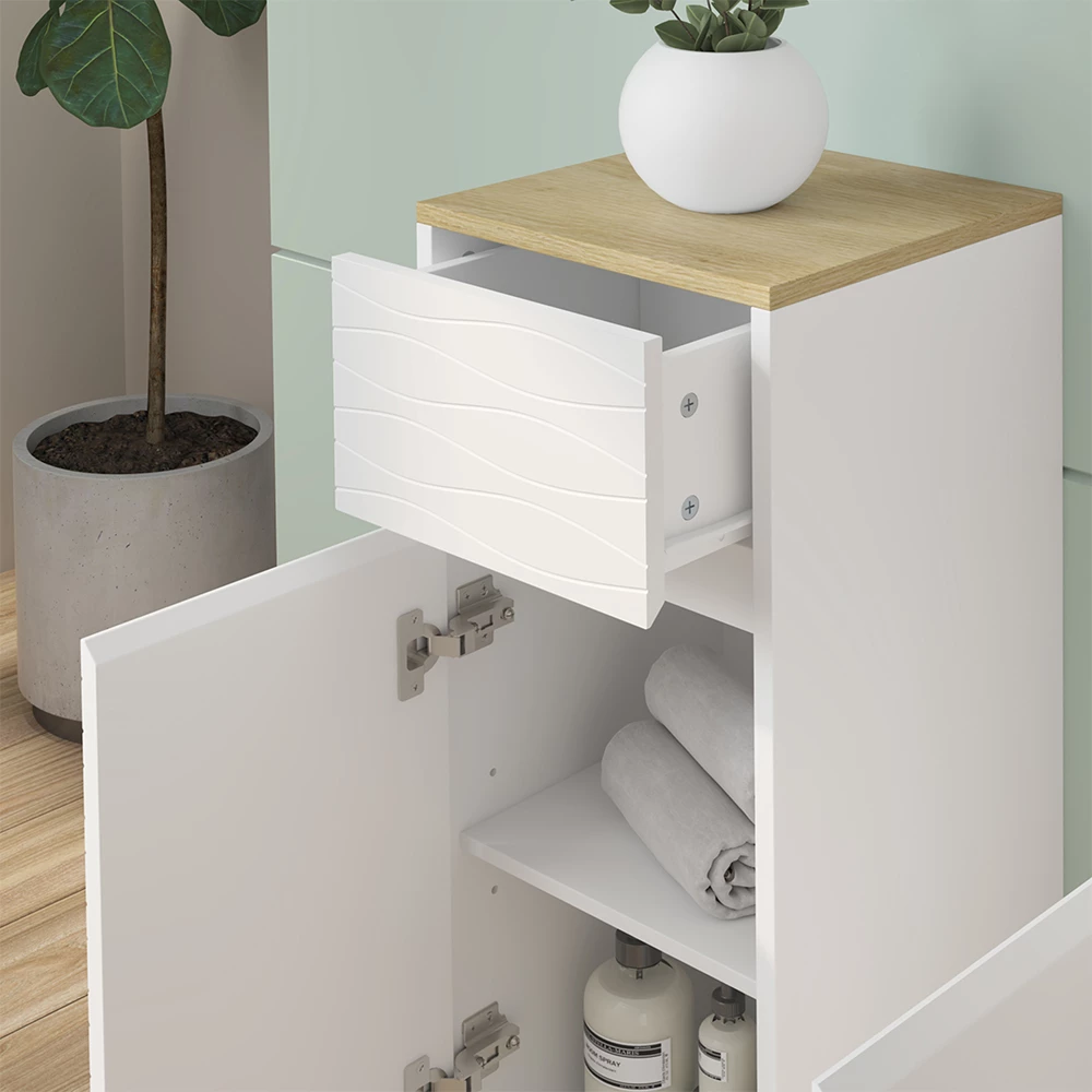 Vicco Mobile midi "Livia", Bianco, 30 x 80 cm con cassetto