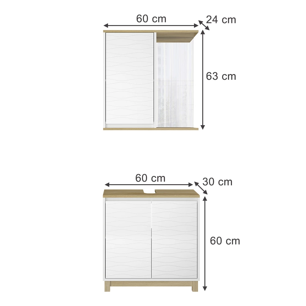 Vicco Set di mobili da bagno Bianco/quercia 2 parti, Livia