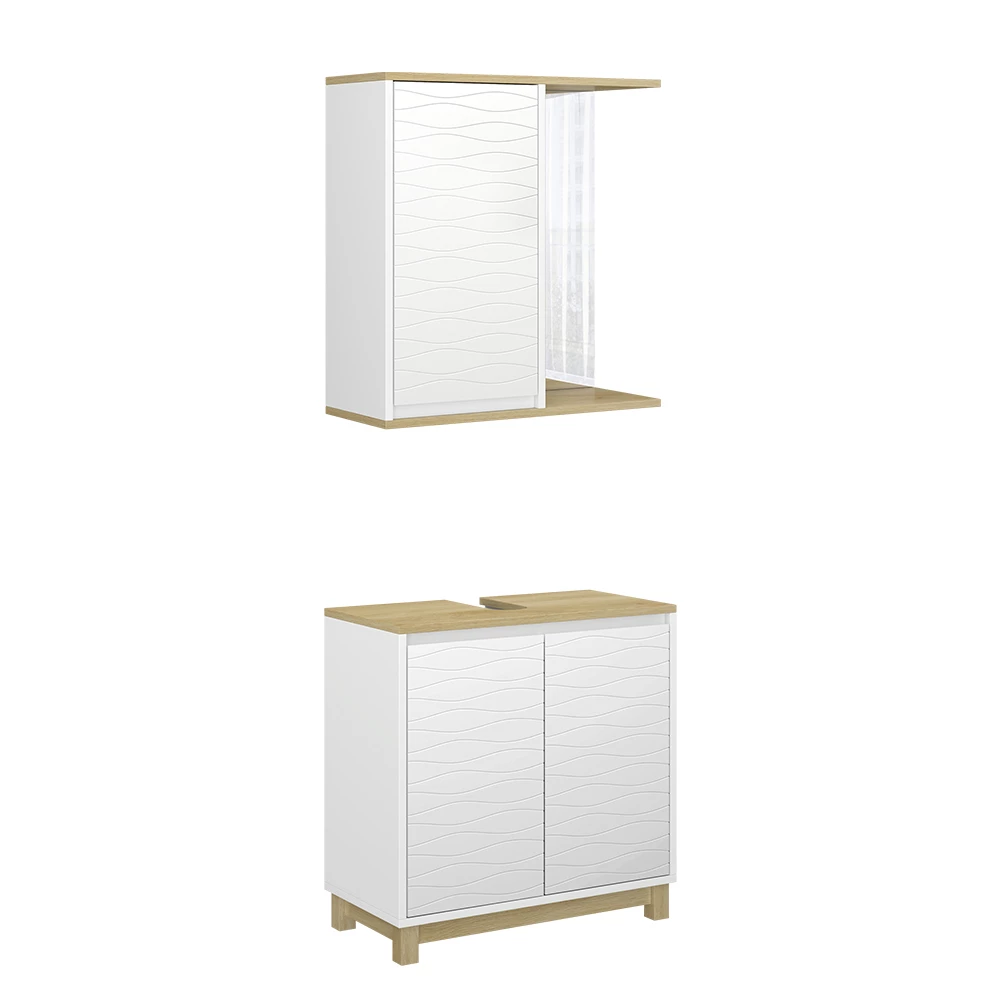 Vicco Set di mobili da bagno Bianco/quercia 2 parti, Livia