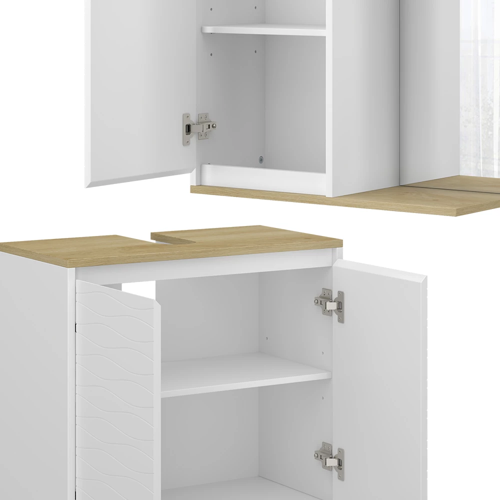 Vicco Set di mobili da bagno Bianco/quercia 2 parti, Livia