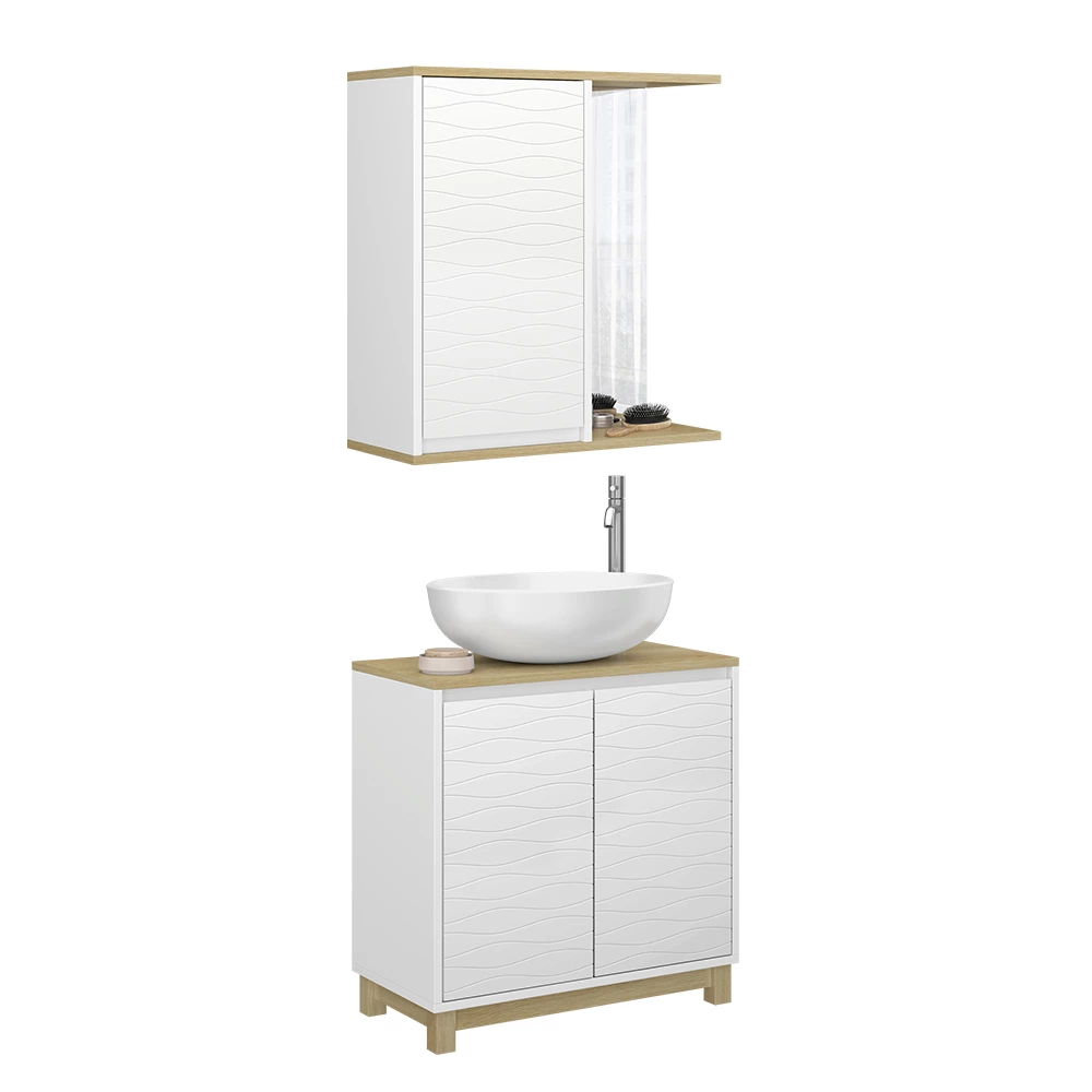 Vicco Set di mobili da bagno Bianco/quercia 2 parti, Livia