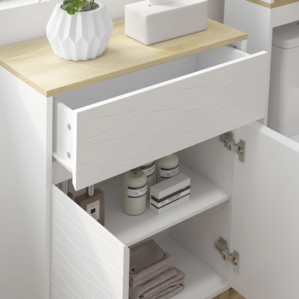 Vicco Badmöbel-Set Weiß/Eiche 3 Teile, mit Midischrank, Livia