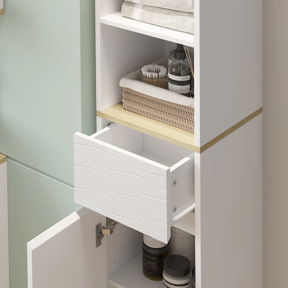 Vicco Badkamermeubelset Wit/eiken 3 delen, met hoge eenheid, Livia