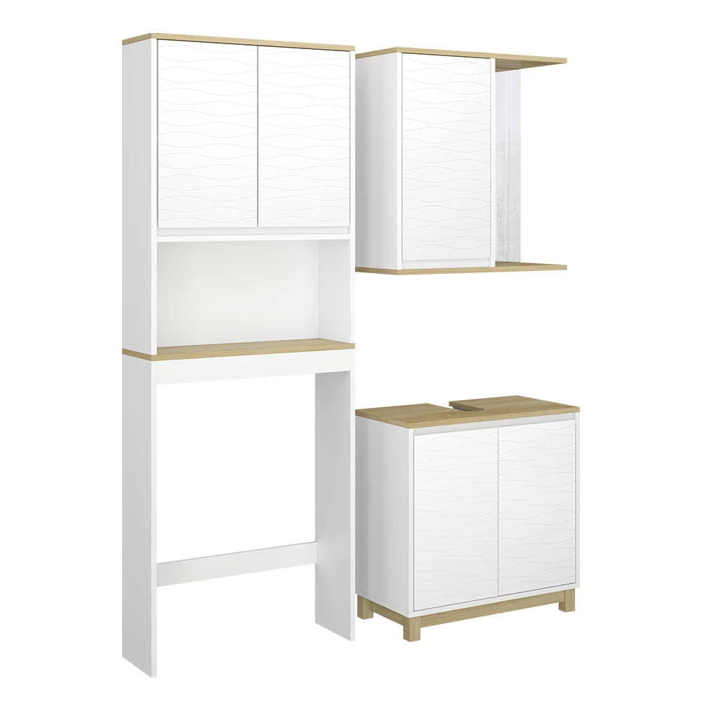 Vicco Set di mobili da bagno Bianco/quercia 3 parti, Livia