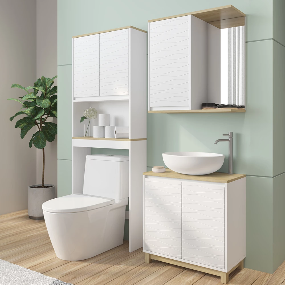 Vicco Set di mobili da bagno Bianco/quercia 3 parti, Livia