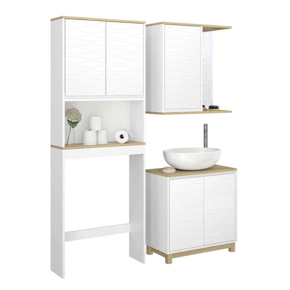 Vicco Set di mobili da bagno Bianco/quercia 3 parti, Livia