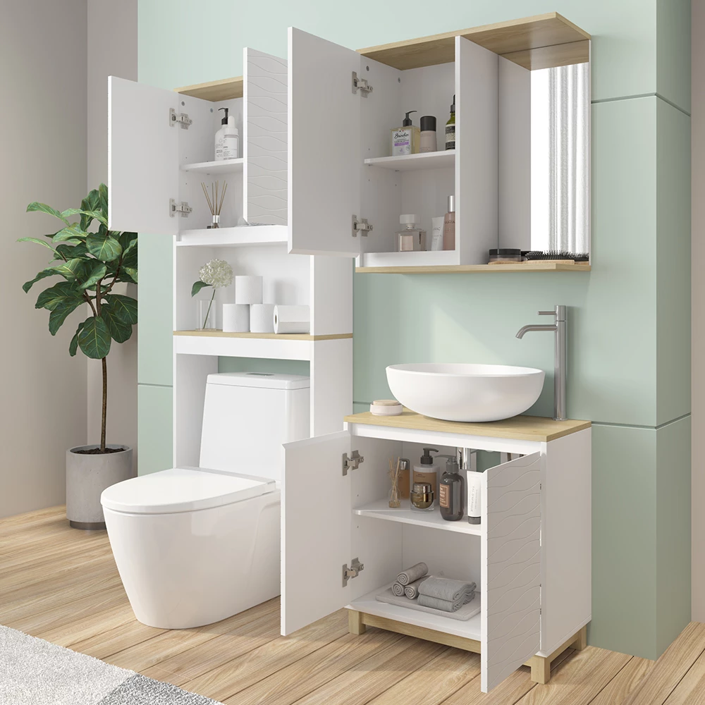 Vicco Set di mobili da bagno Bianco/quercia 3 parti, Livia