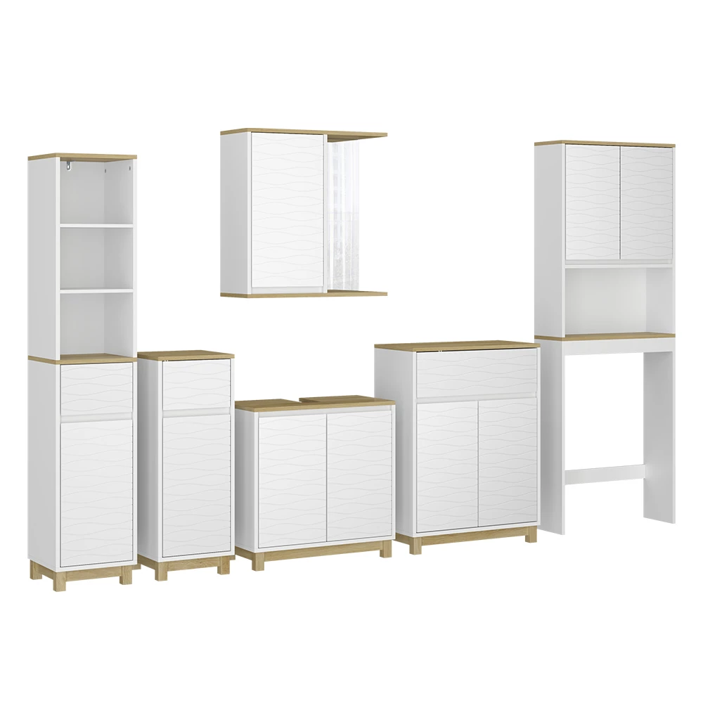 Vicco Badmöbel-Set Weiß/Eiche 6 Teile, Livia