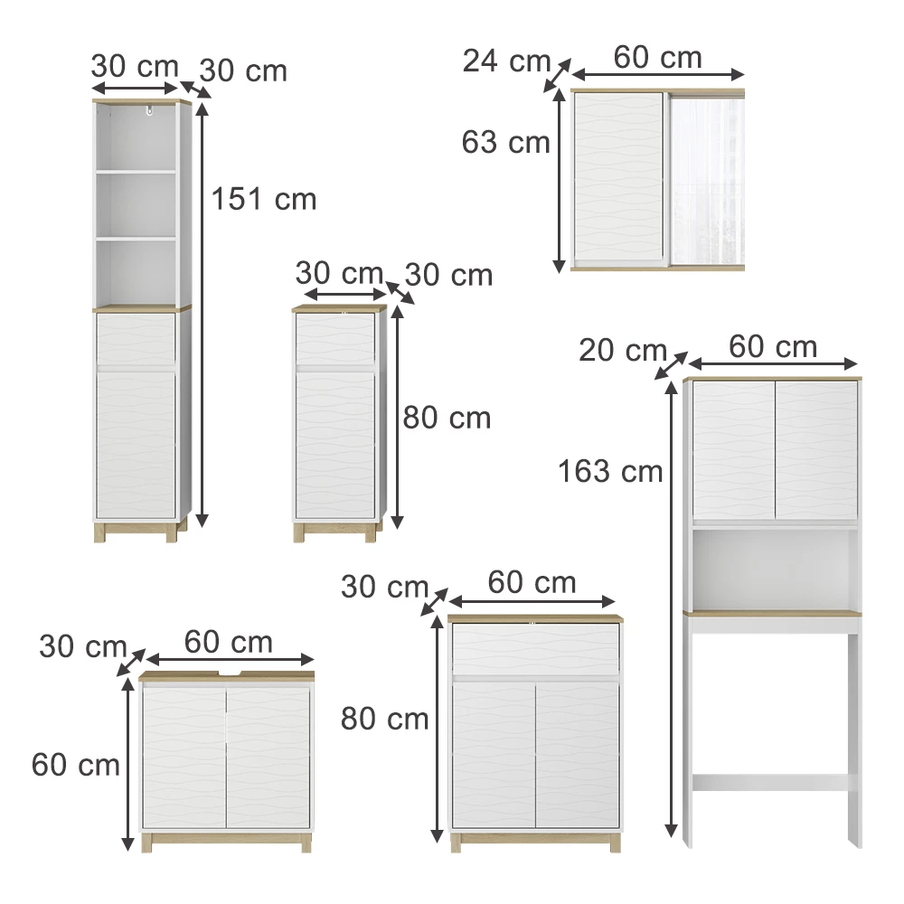 Vicco Badmöbel-Set Weiß/Eiche 6 Teile, Livia