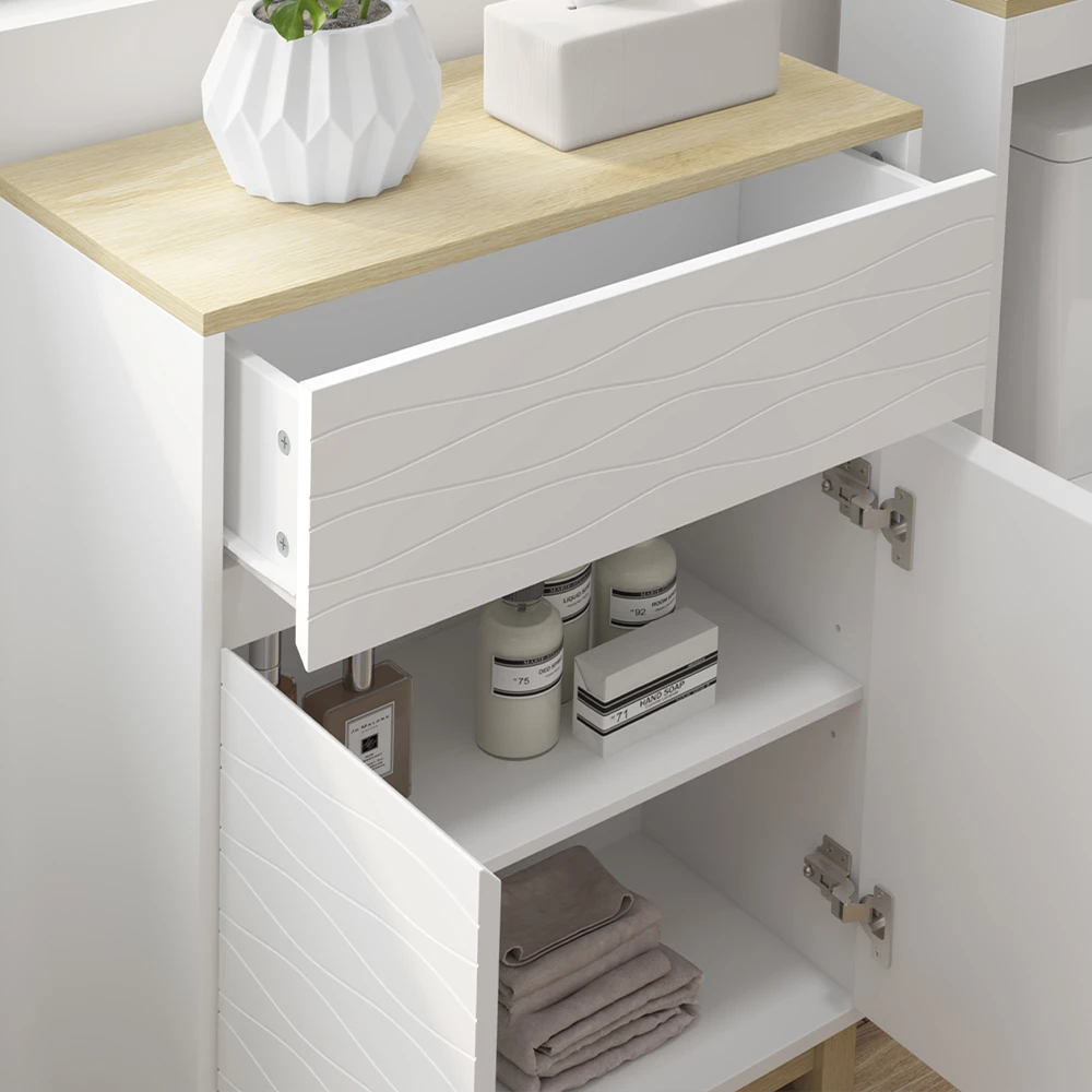 Vicco Badmöbel-Set Weiß/Eiche 6 Teile, Livia