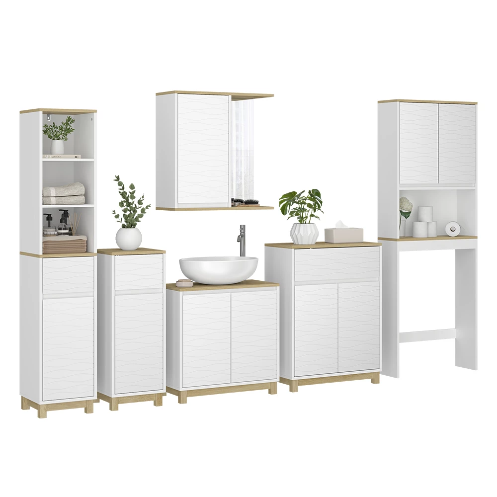 Vicco Badmöbel-Set Weiß/Eiche 6 Teile, Livia