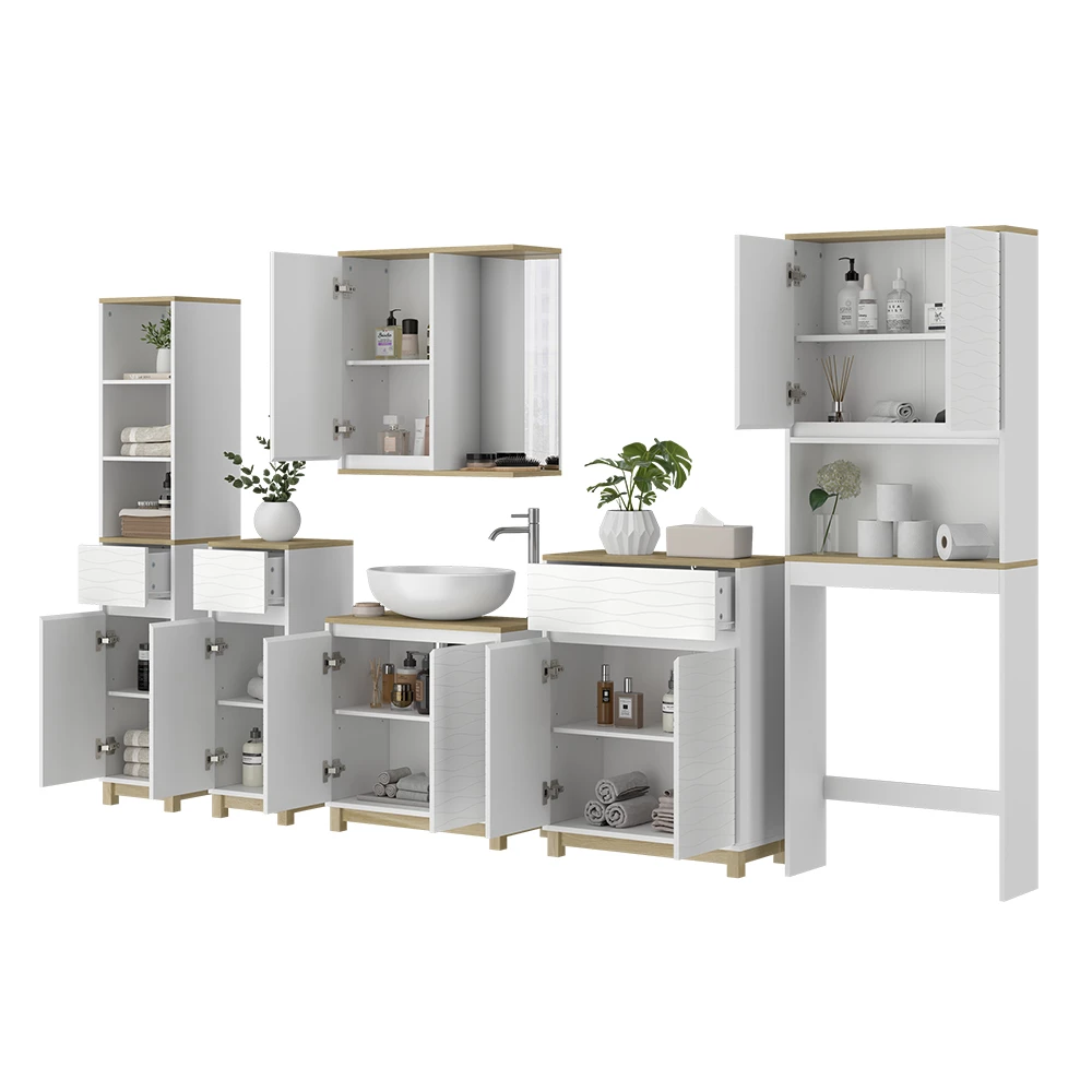 Vicco Badmöbel-Set Weiß/Eiche 6 Teile, Livia