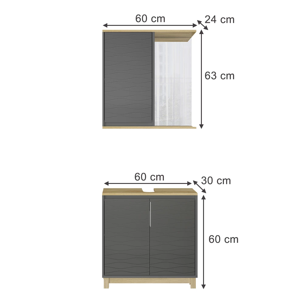 Vicco Badmöbel-Set Anthrazit/Eiche 2 Teile, Livia