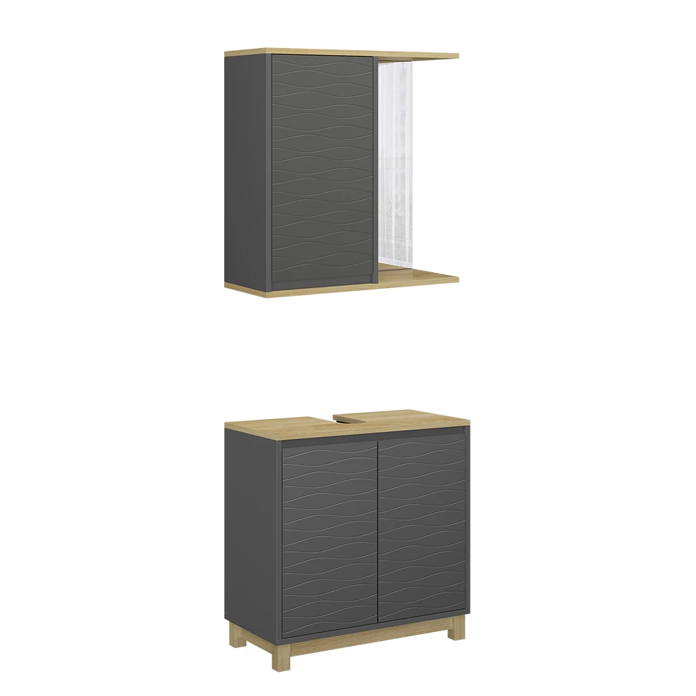 Vicco Badmöbel-Set Anthrazit/Eiche 2 Teile, Livia