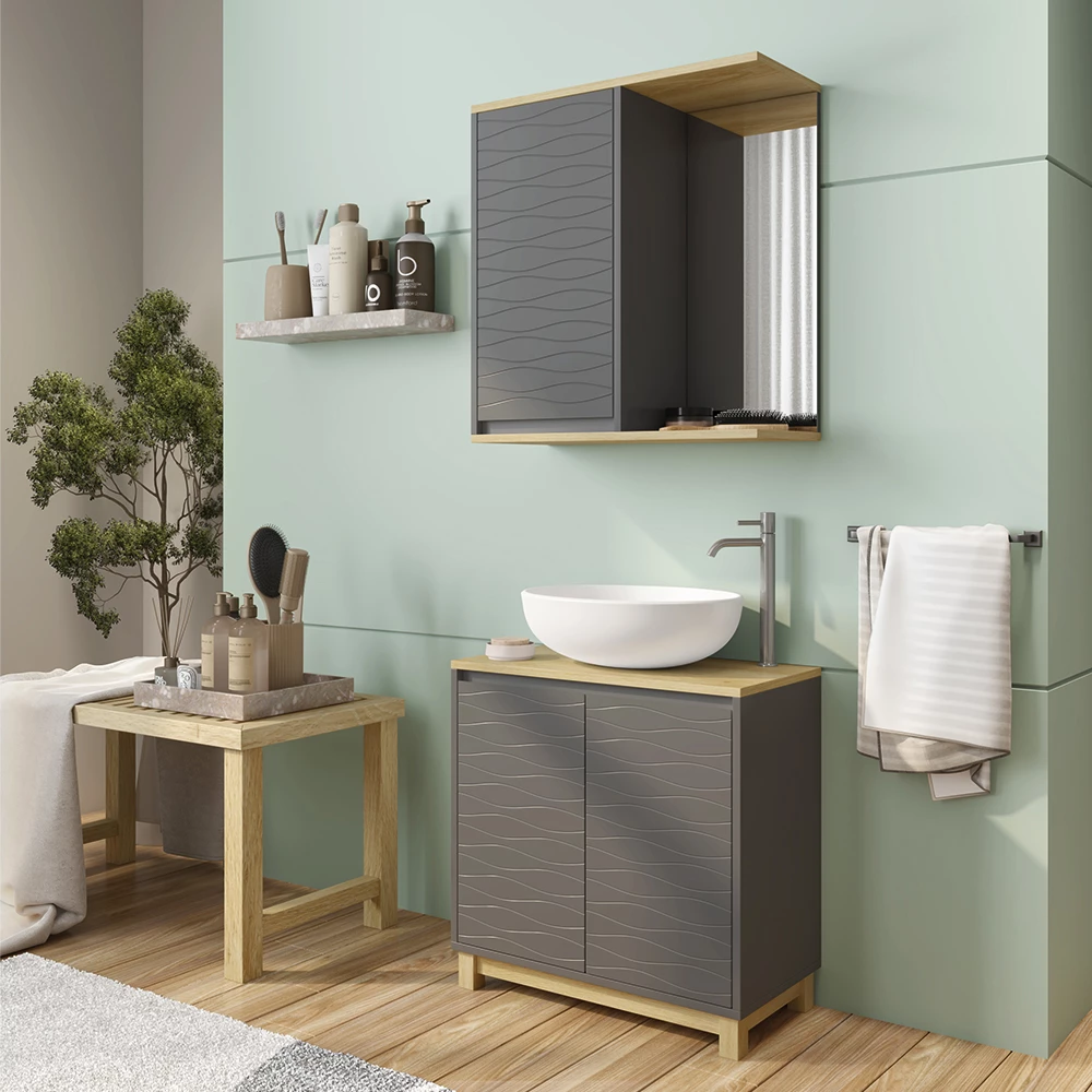 Vicco Badmöbel-Set Anthrazit/Eiche 2 Teile, Livia