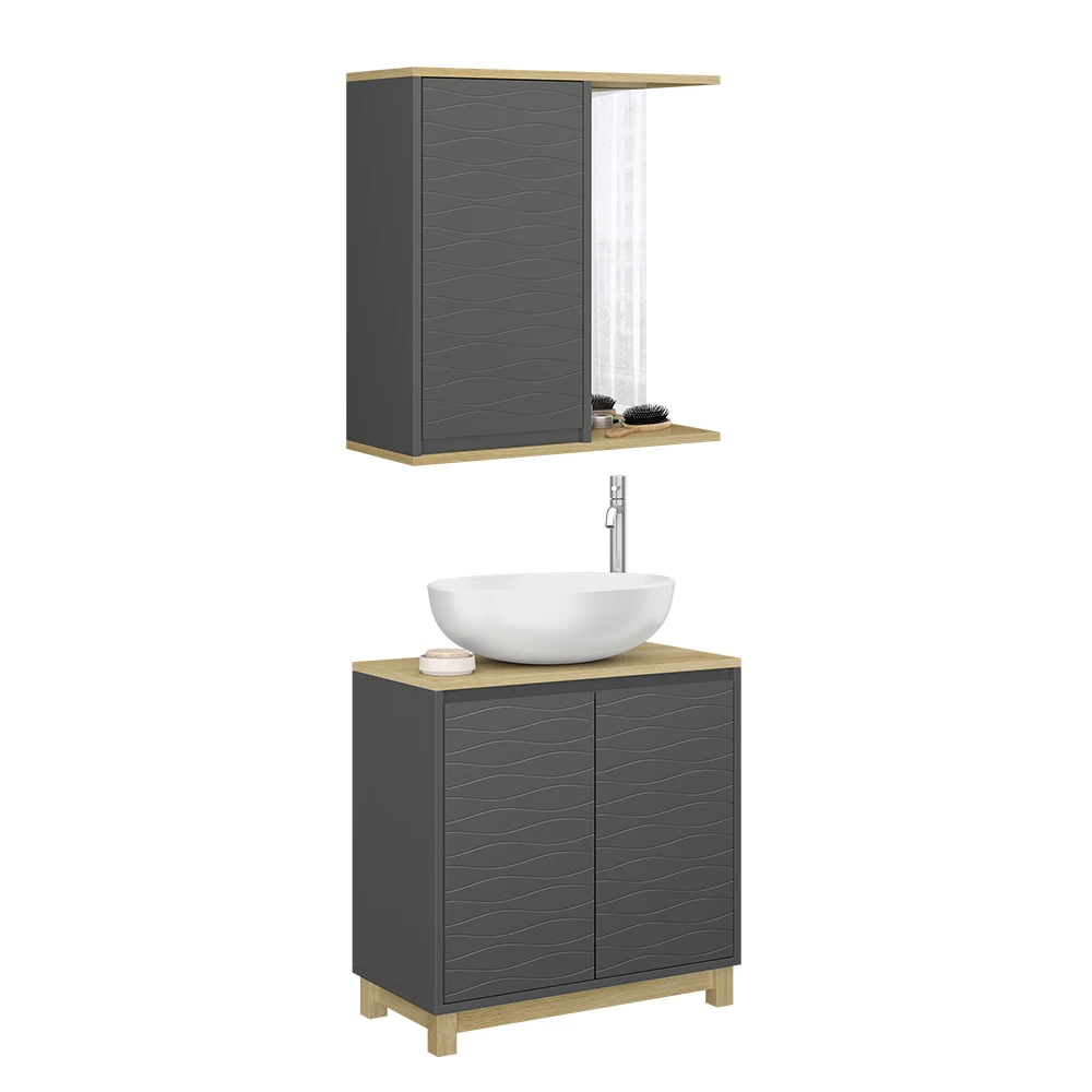 Vicco Badmöbel-Set Anthrazit/Eiche 2 Teile, Livia