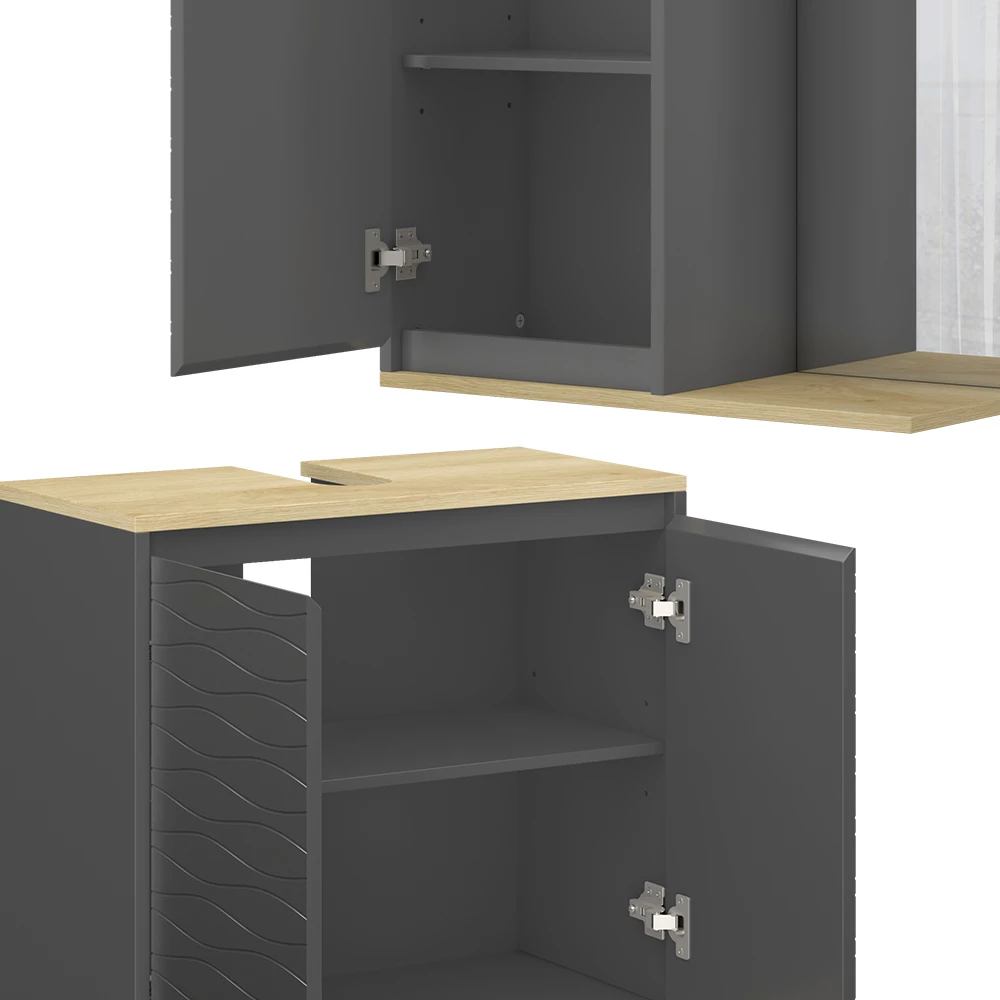 Vicco Set di mobili da bagno Antracite/quercia 3 parti, Livia