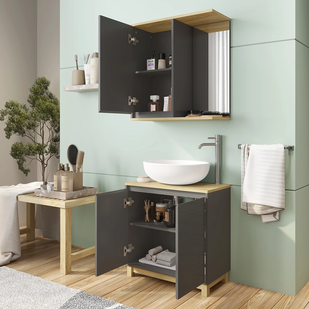 Vicco Badmöbel-Set Anthrazit/Eiche 2 Teile, Livia