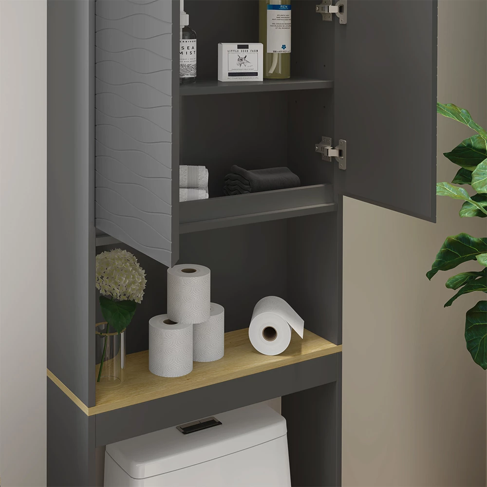Vicco Set di mobili da bagno Antracite/quercia 3 parti, Livia