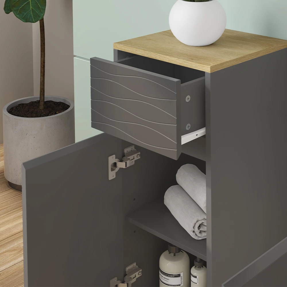Vicco Badmöbel-Set Anthrazit/Eiche 3 Teile, mit Midischrank, Livia