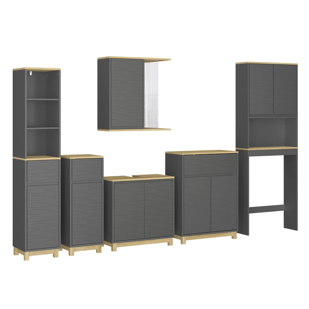 Vicco Badkamermeubelset Antraciet/eiken 6 delen, Livia