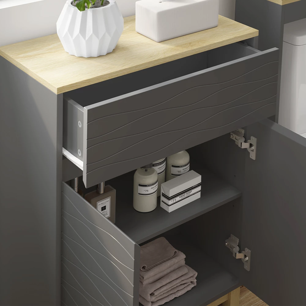 Vicco Badkamermeubelset Antraciet/eiken 6 delen, Livia