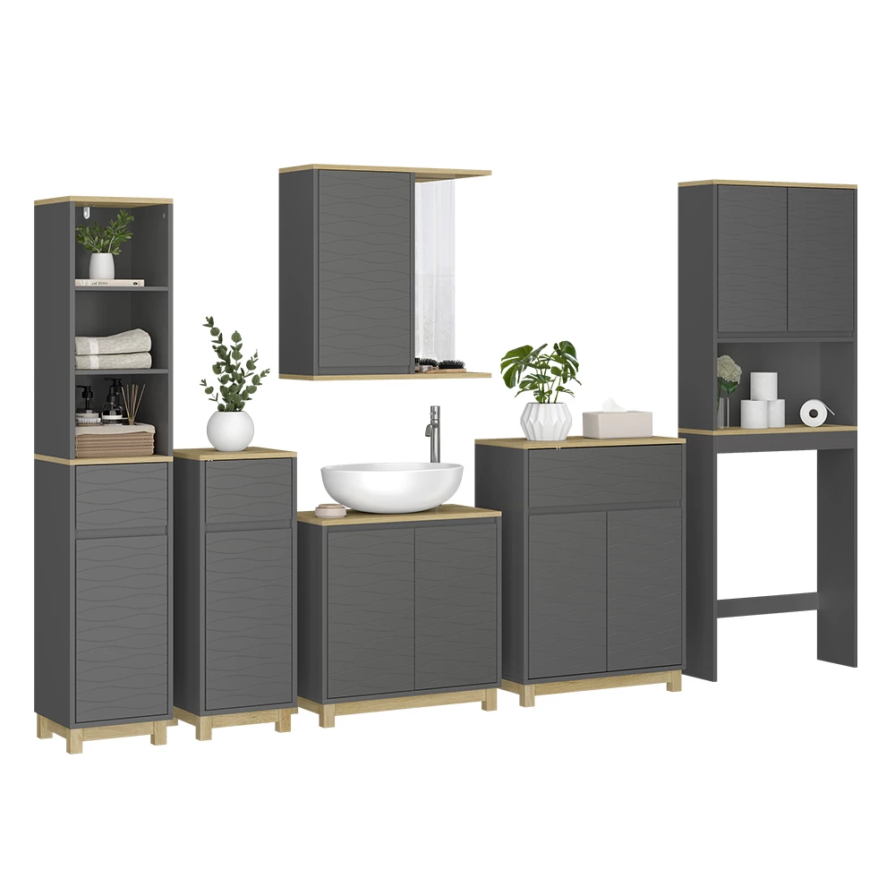 Vicco Badkamermeubelset Antraciet/eiken 6 delen, Livia