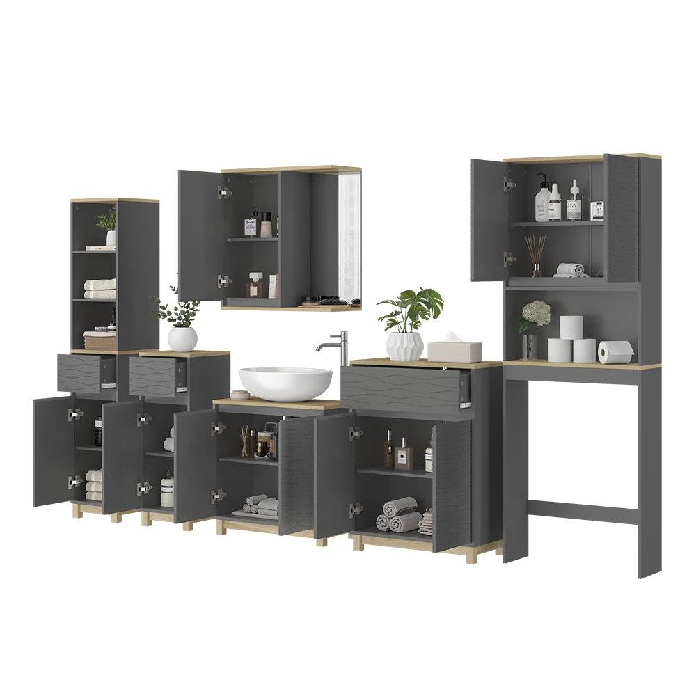 Vicco Badkamermeubelset Antraciet/eiken 6 delen, Livia